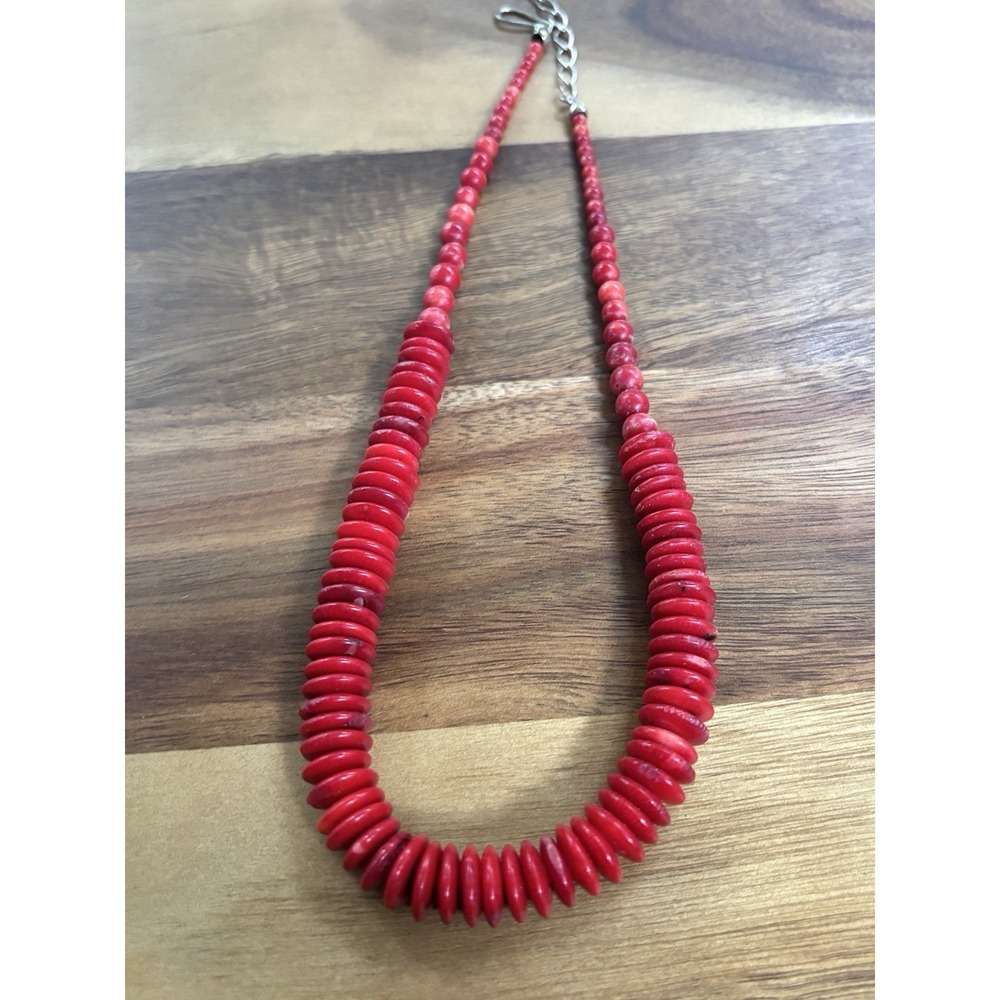 Jay King DTR Red Coral Graduated Bead Disc Sterling Silver 925 Necklace